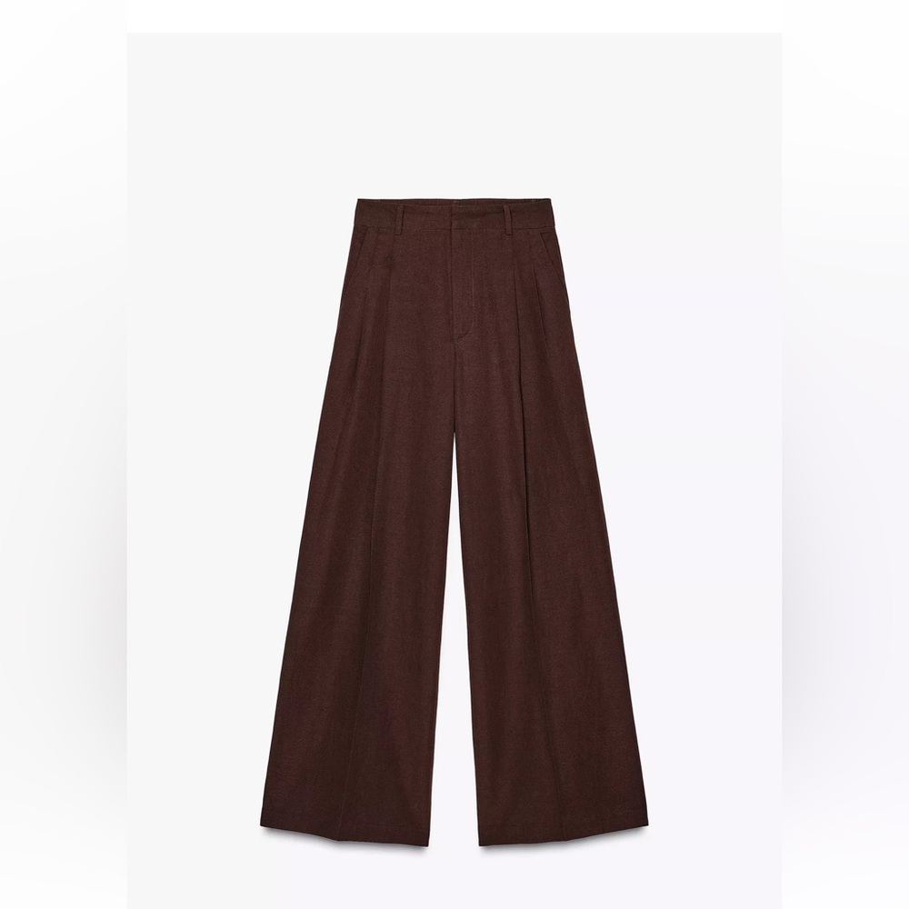 Zara Dark brown high waist pleated pants